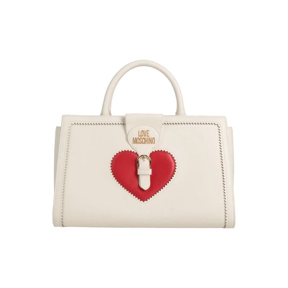 NWT LOVE MOSCHINO Red Heart Beige Satchel Shoulder Handbag MSRP $455 - Picture 5 of 15